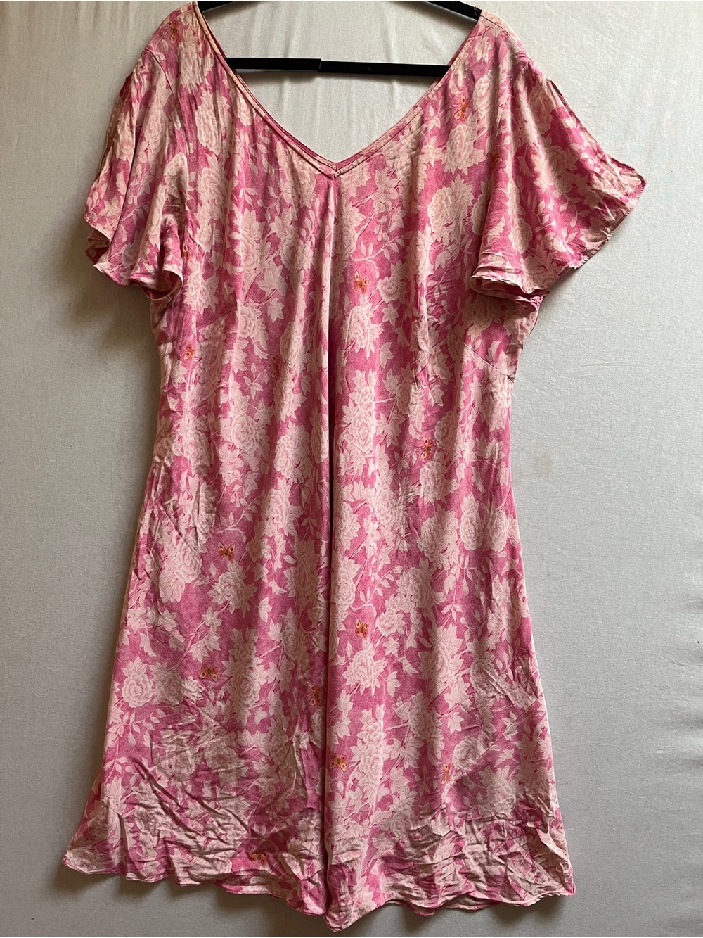 Vintage Silk Assets DVF Pink Floral V-Neck Flutter Sleeve Dress 3X - 25 PTP